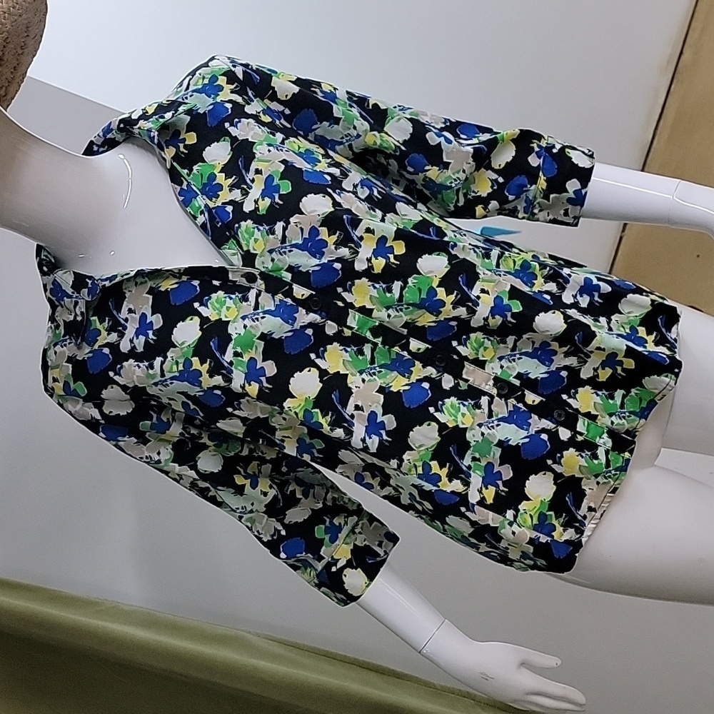 Dana Buchman Blouse Button Up Floral 3/4 Sleeve Top Size Large